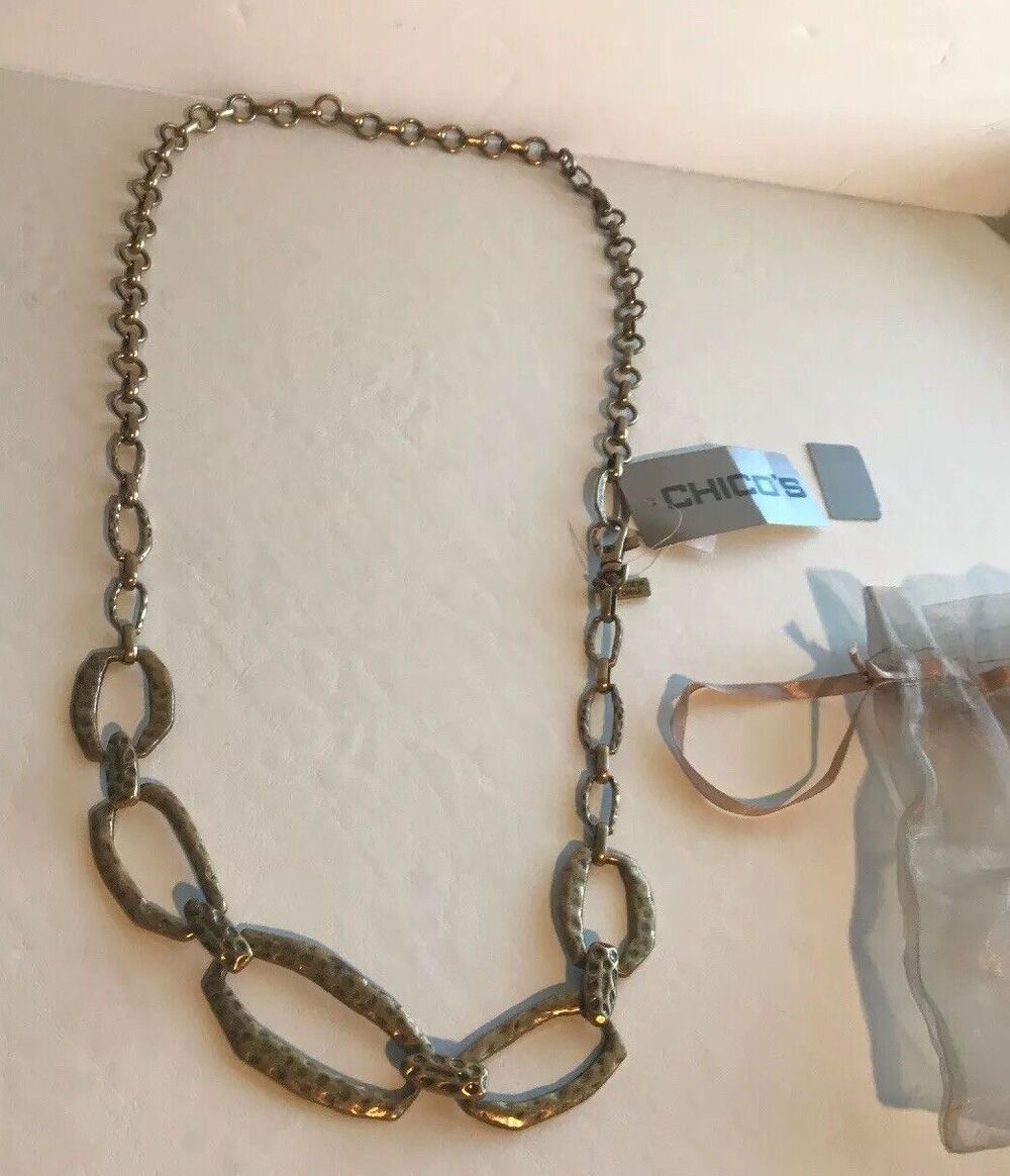 CHICO'S Gold Tone METAL CHAIN LINK BELT Hammered Links New Small S ~42" Long